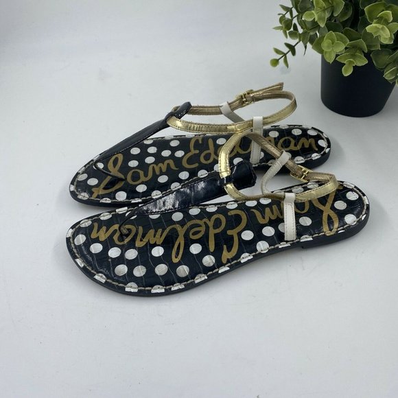 Sam Edelman Sz 8 Leather Sandals Black White Gold - Picture 2 of 6